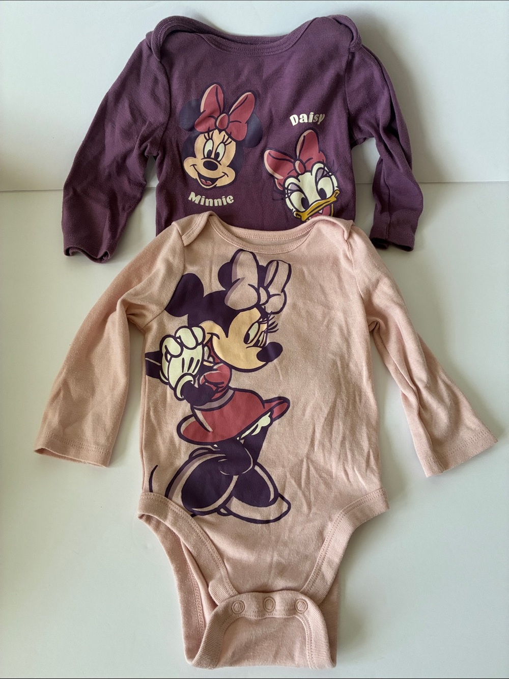 Disney Minnie & Daisy Long Sleeve One-Piece Bodysuits - Purple & Blush